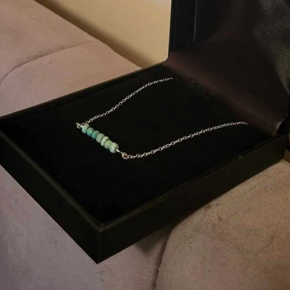 Genuine Turquoise on a Dainty Sterling Silver Chain - Picture 2 of 4